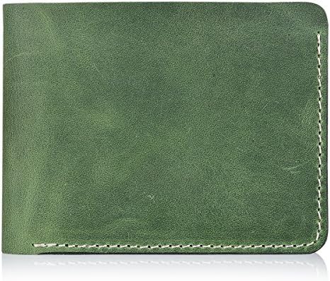 Men's Classic Genuine Leather Bifold Wallet ID Wallet Top Leather Totally Handmade (Green)