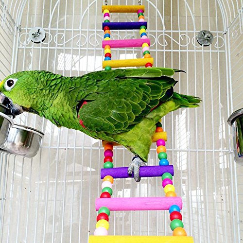 Keersi Wooden Climbing Ladder Toy for Bird Parrot Parakeet Cockatiel Macaw African Grey Cockatoo Lovebird Finch Budgie Rat Chinchilla Guinea Pig Squirrel Chickens Cage Perch Swing