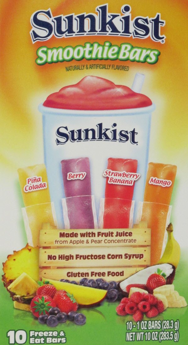 Amazon Com Sunkist Smoothie Bars Gluten Free Frozen Juice Smoothies 10 1 0oz Bars Grocery Gourmet Food