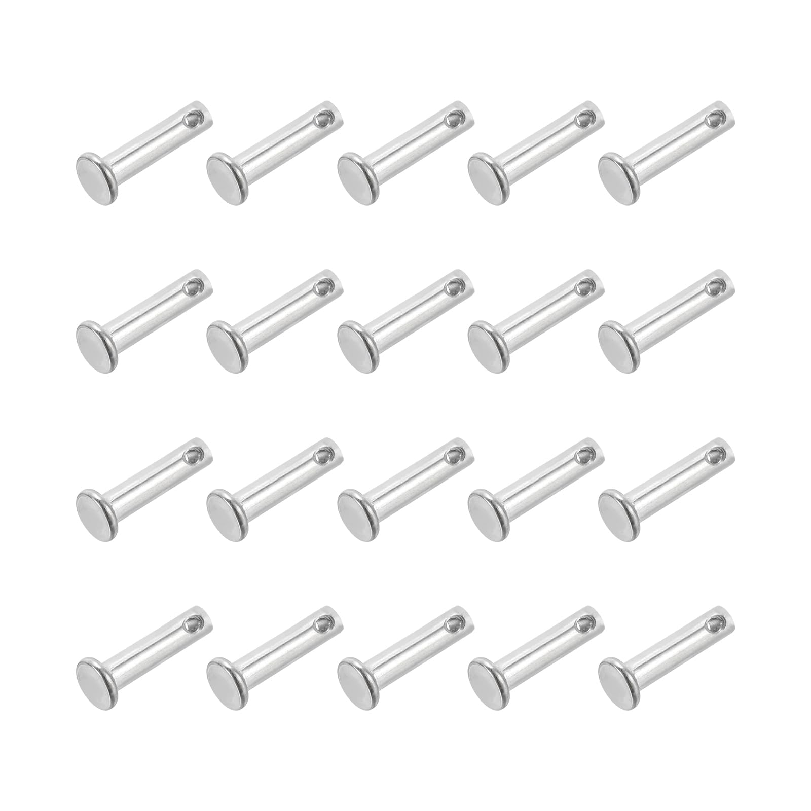 PATIKIL 4 x 16 Mm Single Hole Clevis Pins, 20 Pcs 304 Stainless Steel Flat Head Pin for Hitch Pin Lock Link Hinge Systems, Silver