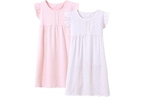 BANGSAUR Girls' Dress Set Cotton Sleepshirts, Heart Print Princess Daily Dress, 2-Pack Casual Dress Girl 3-12 Years