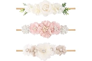 mligril Baby Girl Nylon Headbands Flower Hair Bows Accessories-Elastic Hair Band Crown Handmade FLoral Wraps Birthday Gifts for Girls Newborn Infant Toddler 3Pcs