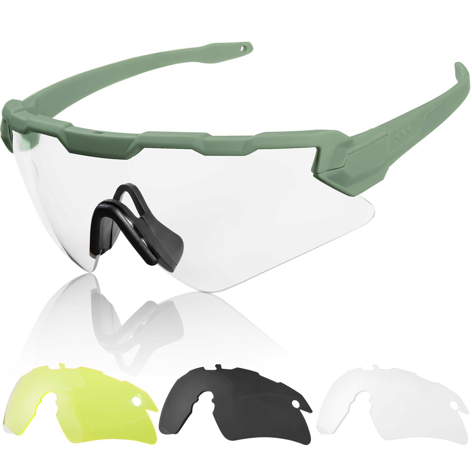 1TG Tactical Cycling Glasses, Airsoft Goggles with 3 Interchangeable Lens, Sports Sunglasses Running Glasses for Men Women Cycling Fishing Hunting Airsoft Paintball, OD Green