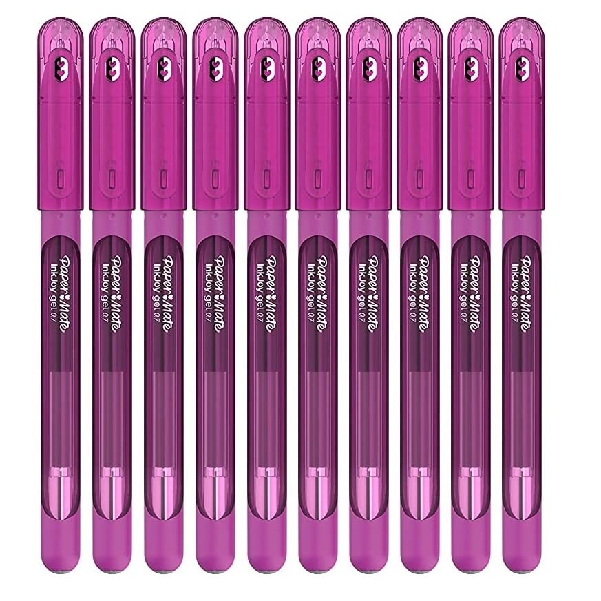 Newell Brands 10x Paper Mate InkJoy Capped Gel Ink Pens Assorted Colours 0.7mm Medium Point Nib Tip Adult Colouring Set (Berry)