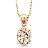 Gem Stone King 3.25 Ct Oval Peach Morganite Pink Sapphire 18K Yellow Gold Plated Silver Pendant