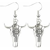 Cowgirl Western Earrings Boho Charm Texas Boots Cowboy Hat Cattle Head Bull Gun Antique Silver Plated Cool Dangle Drop Earrings for Women Country West Style Fashion Jewelry Gifts