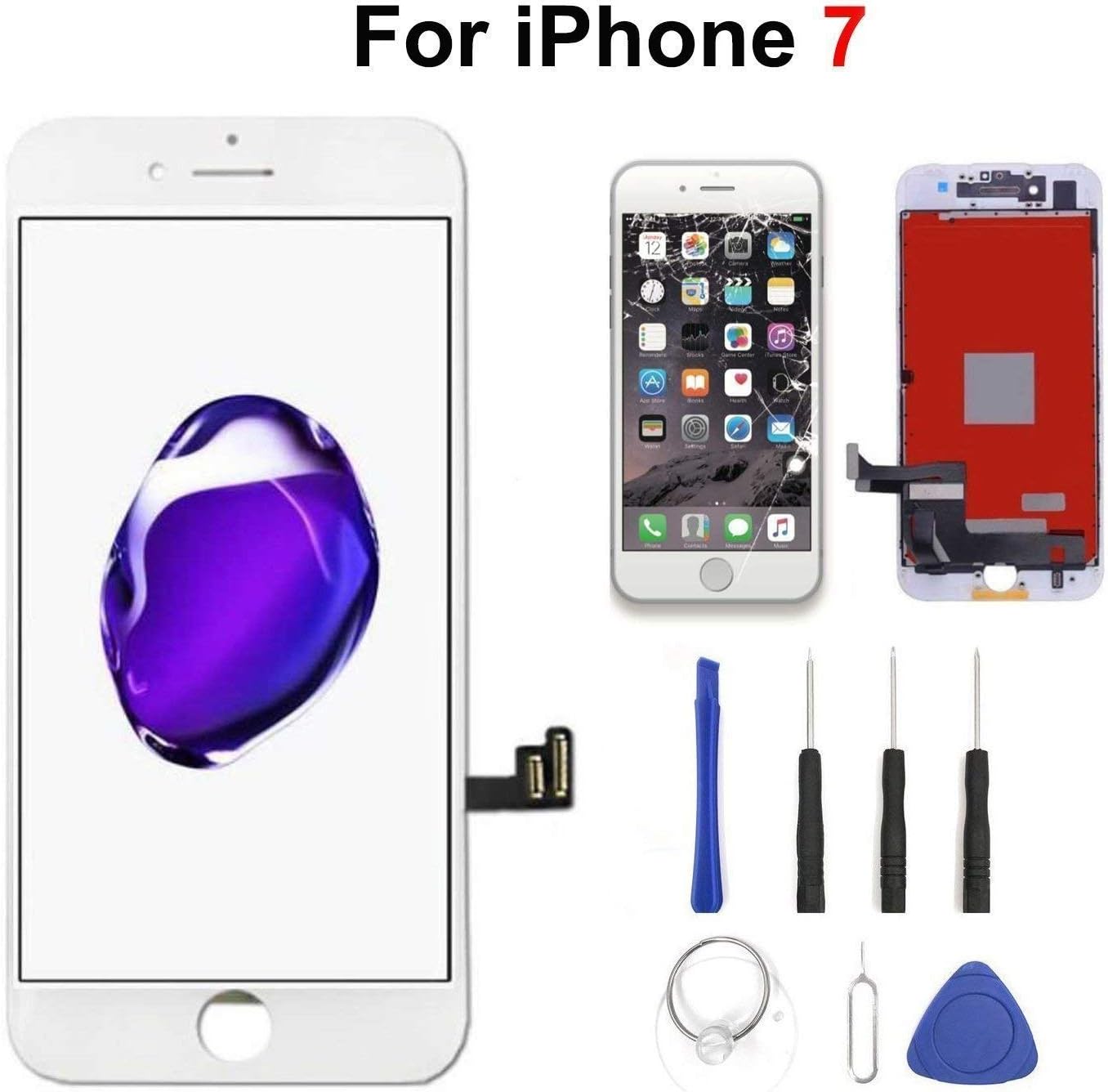 Replacement Screen for iPhone 7 4.7", LCD Touch Display Screen Digitizer Frame Assembly Replacement with Repair Tool Set (White)