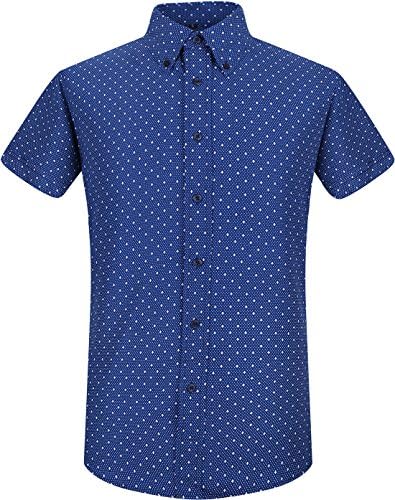 QIHUANG Tree Pattern Mens Casual Slim Fit Short Sleeve Plaid Printed Dress Summer Shirts (M)