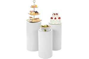 Gosangom Party Column Stands, 3 Piece Cylinder Pedestal Stands, Metal Column Stands for Wedding Party Art Deco, White Round Pedestal Display Column Dessert Table