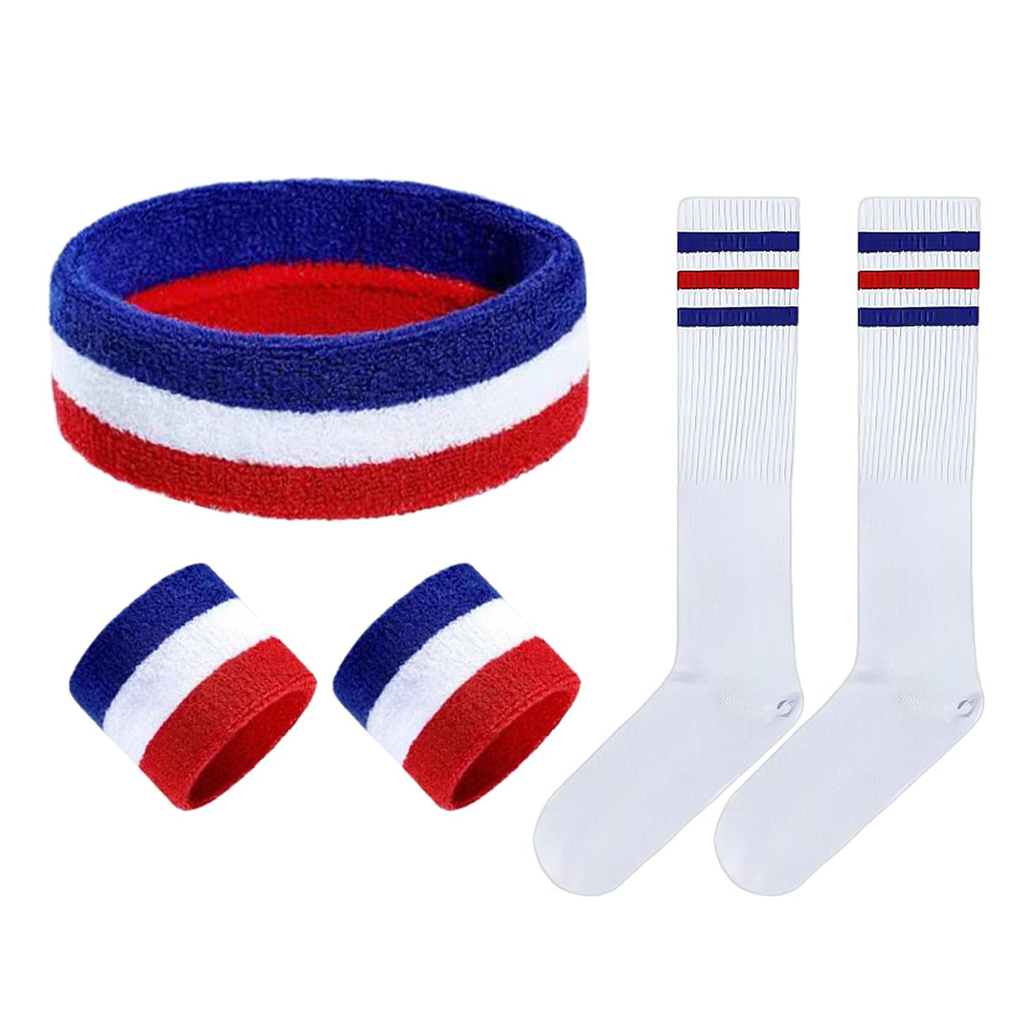 3-Piece Headband And Wristband Set, 1 Pair Of Socks, Striped Sweatband, Sports Sweat-Absorbent Wristband, Color-Clip Headband, Soft Elastic Socks, Sports Bandana, Suitable For Sports And Fitness