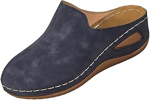 Women's Wedge Sandals Clog Leather Platform Mules Slip-On Closed Toe Slippers Arch Support Orthotic Wedges Cozy Casual Shoes