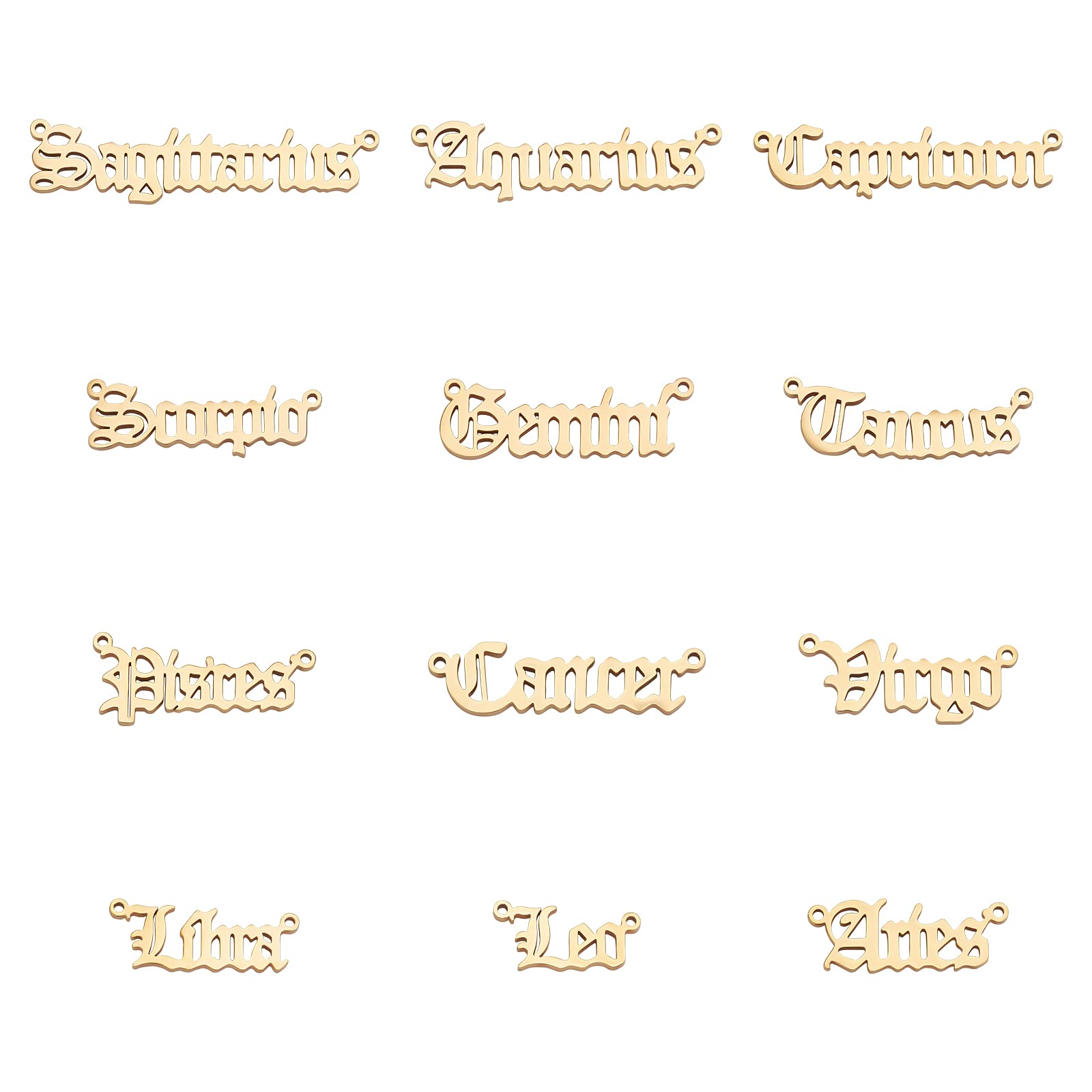 UNICRAFTALE 12pcs Golden 12 Constellations Links Stainless Steel Connectors Zodiac Sign Linking Charms for Jewelry Making, Hole 1.2mm