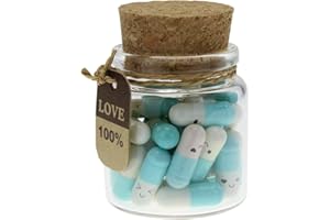 Infmetry Valentines Day Gifts For Her Him Boyfriend Girlfriend Capsule Notes Pills in a Glass Bottle Letter Messages For Couples Men Women (Light Blue 25pcs)