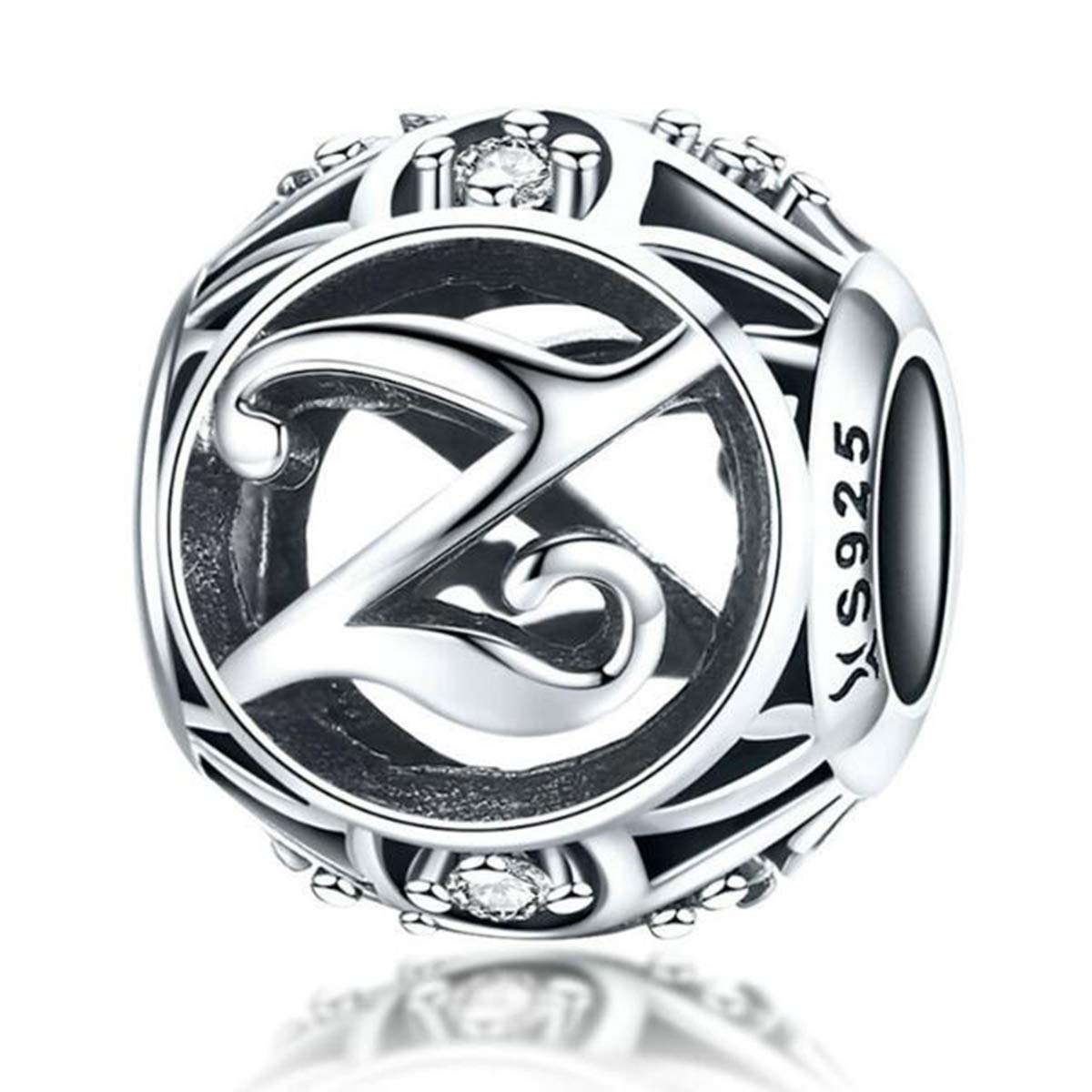 Birthday Charms Genuine 925 Sterling Silver DIY Initial A-Z Charm Alphabet Charms Letter Beads for Pandora Charms Bracelets (Letter Z)