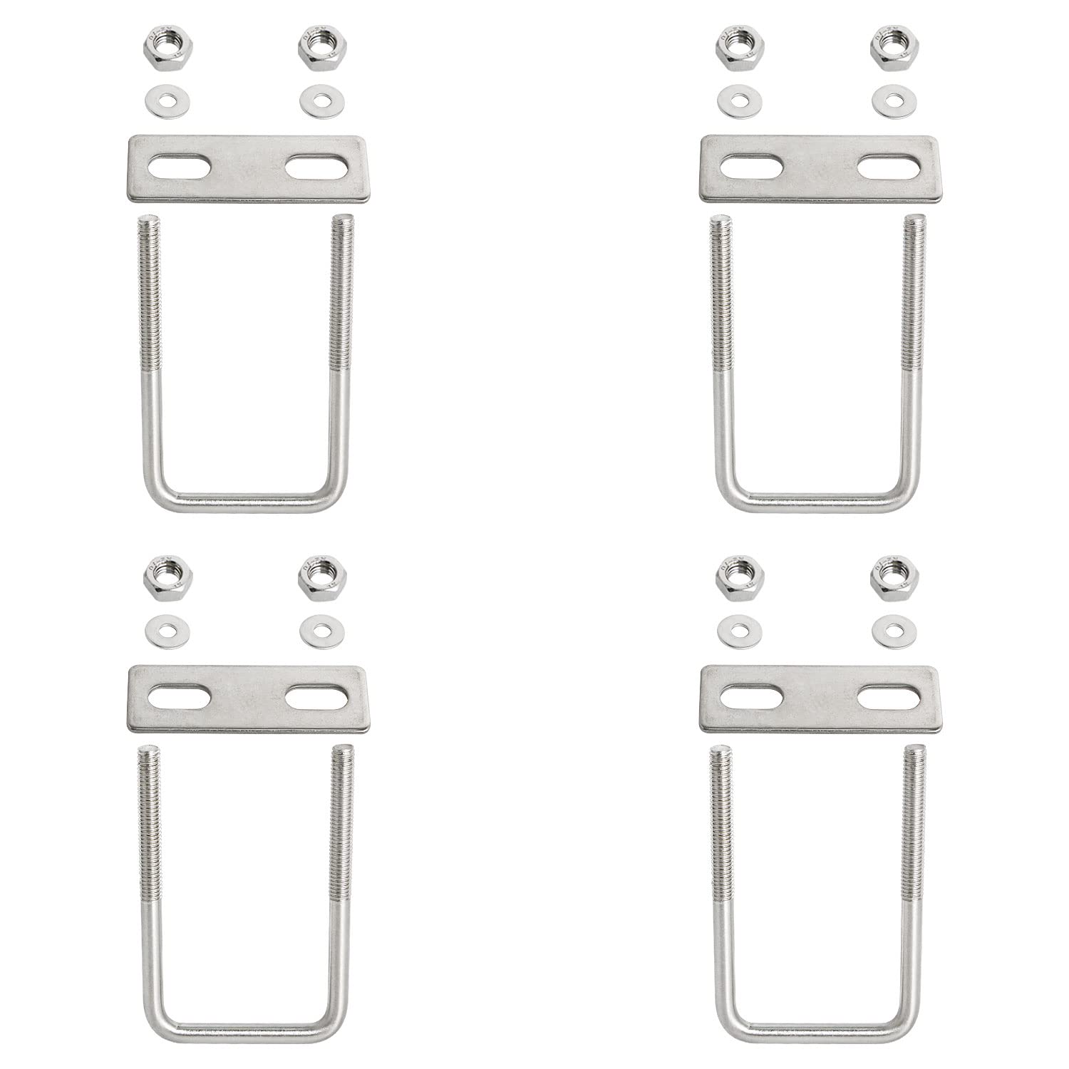 Aopin Square U-Bolt 1.97"(50mm) Inner Width U Bolts Brackets 304 Stainless Steel M6 with Nut, Plate, Washer for Car/RV/Trailer Bumper,4 Sets