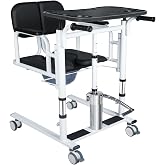Jinrrenyi Patient Lift Transfer Chair for Elderly and Home, Portable Adjustable Height Lift Nursing Wheelchair 180&deg; Split PU Leather and Thickened Sponge Seat