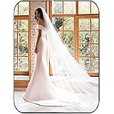 Unsutuo Bride Wedding Veil 1 Tier Cathedral Veil Bridal Tulle Veil with Comb Drop Veil for Women and Girls (59" W,118" L White)