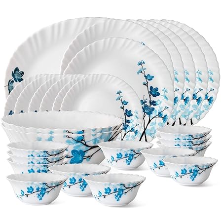 Borosil Mimosa Opalware Dinner Set, 27-Pieces, White