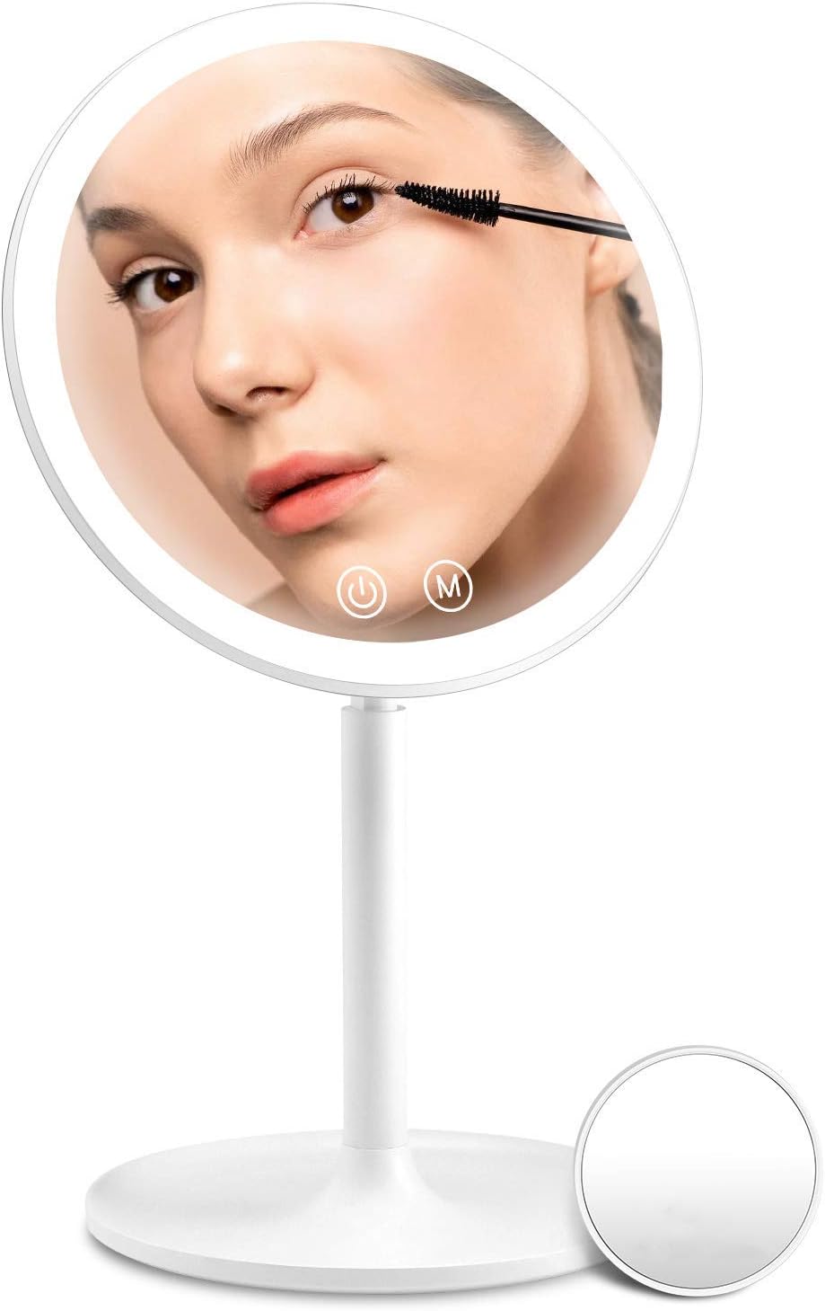 Rechargeable Led Makeup Mirror with Lights- 3 Color Lighting, Lighted Vanity Mirror with 46 Dimmable Lights, 90ยฐ Rotation & Touch Screen Portable Cordless Beauty Cosmetic Mirror for Bathroom Desktop