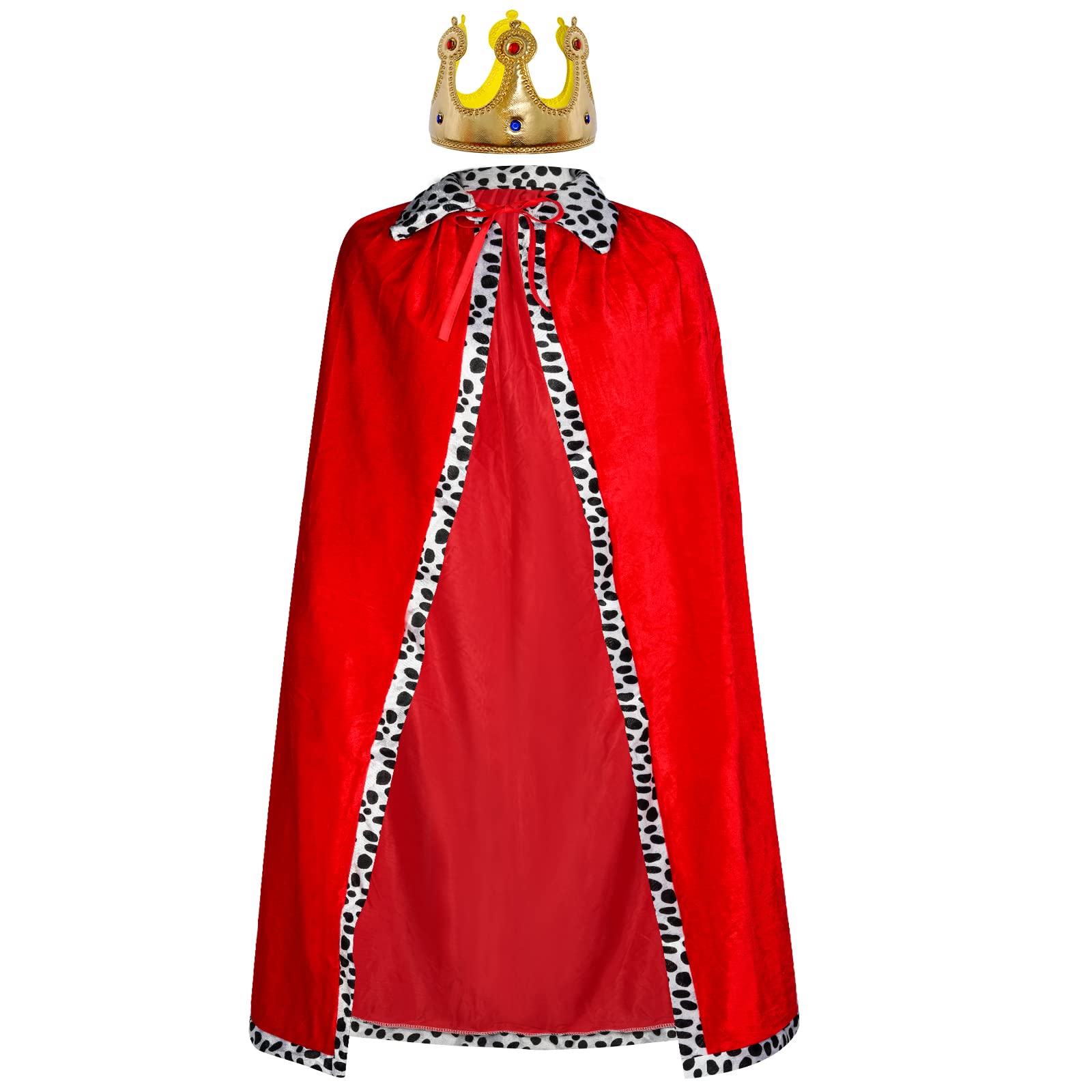 jerbro King's Robe Queen Coat Velvet Coat Costume + Crown King Queen for Women Men Halloween Adults Theme Party Theatre Fancy Dress Cosplay Carnival Fancy Dress Accessories (Red, 49.2in/125cm)