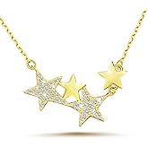 KITEENAL Star Necklace for Girls Women - Sterling Silver Adjustable Star-Shaped Pendant Necklace Cubic Zirconia Chain Hypoallergenic Minimalist Stars Charm Necklace for Teens Daughter Granddaughter