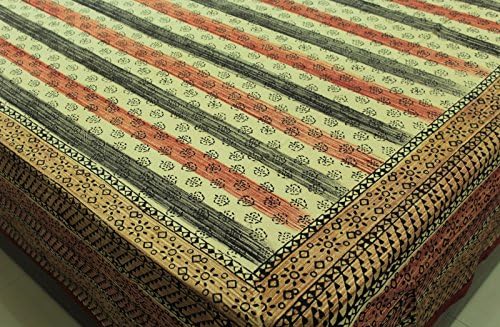 Cotton California King Large Hand Block Print Bedspreads Beige Ethnic Floral Printed Bedding Natural Dye Bed Cover Sheets 104 x 114 Inches