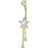 Cocharm 14K Gold Plated Belly Button Rings - 14G 925 Sterling Silver Navel Rings for Women - Dangle Belly Piercing Jewelry
