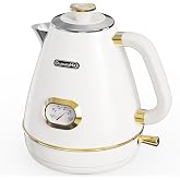 Olumaramio 1.7L Retro Electric Kettle with Thermometer, 1500W, Pearl White | 304 Stainless Steel, 1500W Fast Boiling, Auto Shut-Off, Boil-Dry Protection, BPA-Free