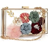 Gets PU Leather Purses and Handbags for Women Floral Beaded Clutch Purse for Wedding Clear Crossbody Bag