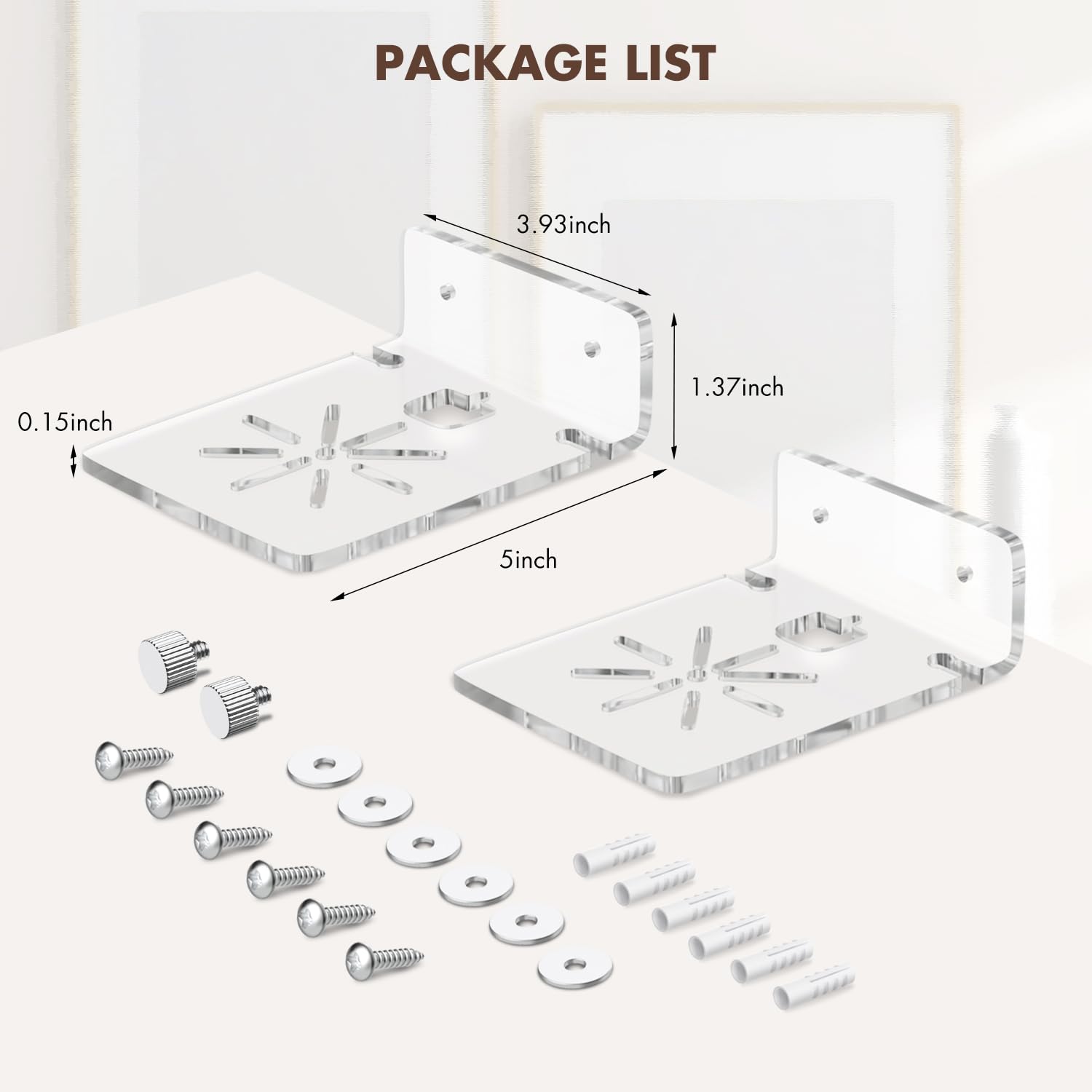 2Pack Acrylic Wall Mount Bracket (Upgrade Version) for Wyze Cam Pan V3, Wyze Cam Pan V2, Adhesive Small Wall Shelf for Security Cameras, Speakers, Baby Monitors with Universal 1/4 Threaded Hole