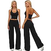 ABOCIW Womens Workout Sets 2 Piece Spaghetti Straps Crop Top Straight Leg Yoga Pants Yoga Pilates Outfits