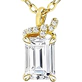Obkiko Gold Plated Necklace with 925 Sterling Silver Chain, Dainty Emerald-Cut CZ Pendant Necklace for Women, Hypoallergenic Non Tarnish Jewelry Gift