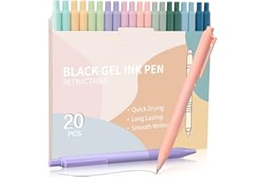 Retractable Gel Pens, Black Gel Ink Cute Pens, 0.5mm Fine Point with Grips, Smooth Writing Pens for Office, 20-Pack