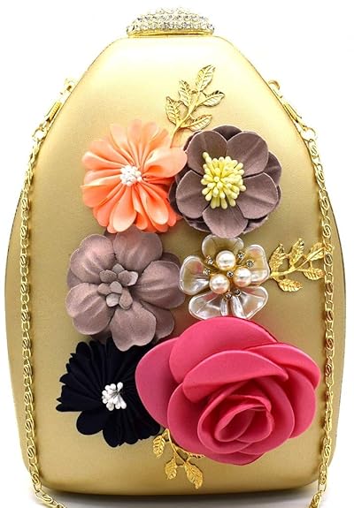 Tooba Handicraft Party Wear Beautiful Flower Box Clutch Bag Purse For Bridal, Casual, Party, Wedding