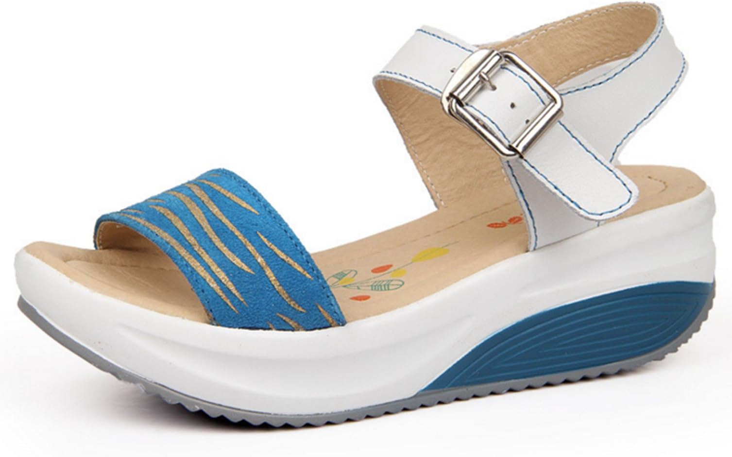 GFONE Women's Ladies Buckle Thick Bottom Wedges Platform Sandals Walking Peep-Toe Female Summer Rocker Sole Casual Shoes