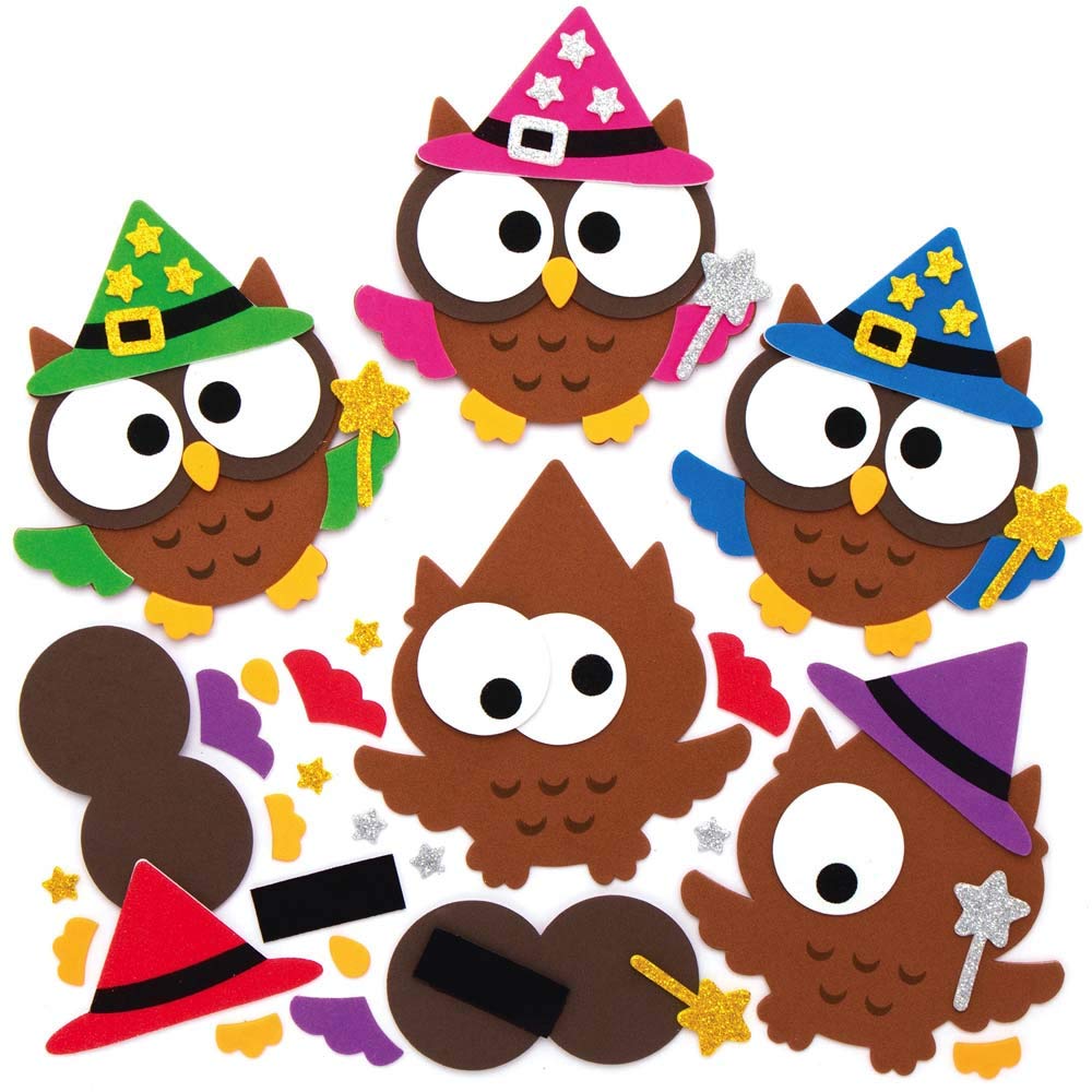 Baker Ross AX204 Wizard Owl Fridge Magnet Kits - Pack of 8, Mix & Match Halloween Crafts for Kids Art Activities