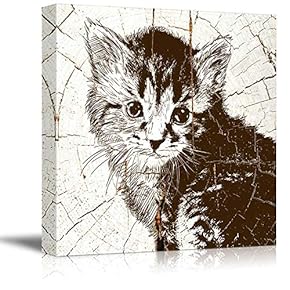 Square Canvas Wall Art - Fluffy Kittenon Vintage Wood Effect Background - Giclee Print Gallery Wrap Modern Home Art Ready to Hang - 12x12 inches