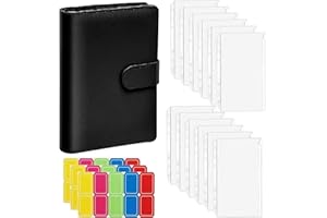 Kettion A6 PU Leather Notebook Binder Cover with 12Pcs Clear Plastic Binder Pockets, 6 Ring Cash Budget Binder Bags Envelope 