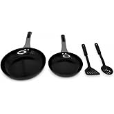 MIRRO 4 Piece Ceramic Nonstick Fry Pan Set with Utensils Black Cookware Set