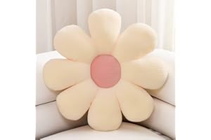 ZAKUN Flower Pillow, Daisy Flower Throw Pillows, 21.6" Cute Flower Shaped Pillow Seating Cushion, Aesthetic Flower Decorative Pillows for Sofa Couch Bed Room Décor,Beige