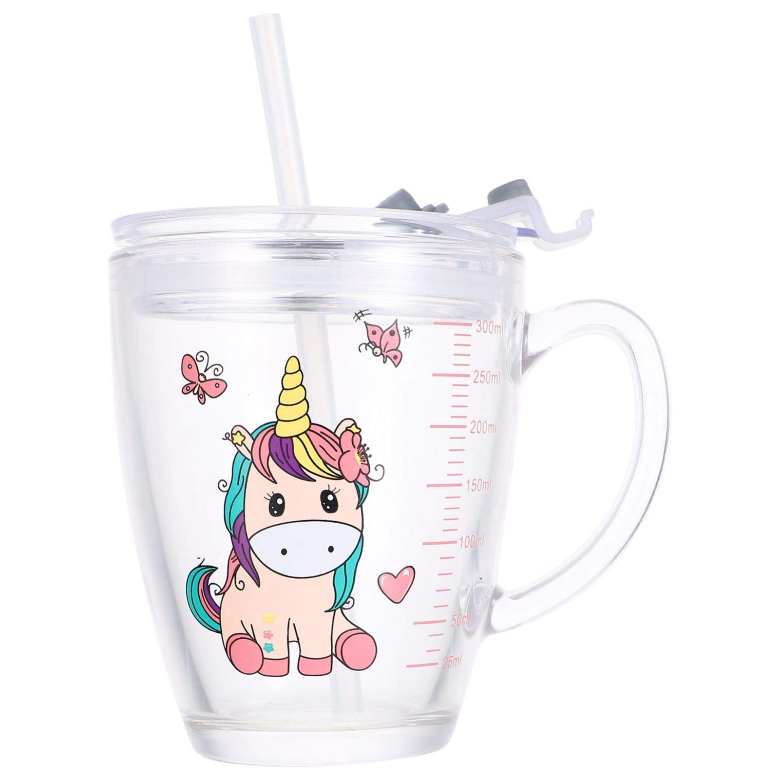 Luxshiny Milk Tumbler, Glass Water Cup, Milk Tumbler with Straw 400ml Assorted Color Drinking Cup for Juice, Smoothie, Microwave Safe, Random Pattern