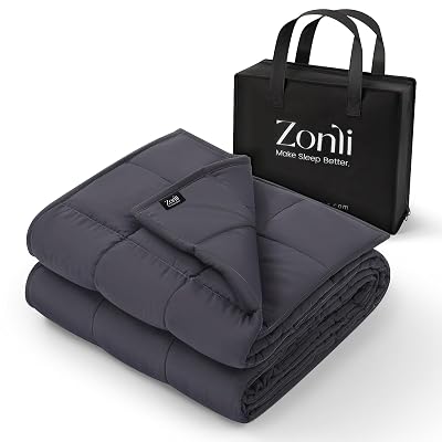 ZonLi Weighted Blanket for Adults (48"x72", 12lbs, Dark Grey) Twin Size High Breathability Cooling Heavy Blanket, Soft Material with Premium Glass Beads, All-Season, Easy Care