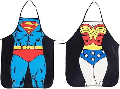 Cycorld Funny Apron Set for Couples - Superman + Wonder Woman, 2pcs