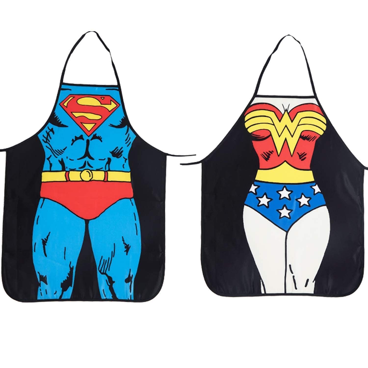 Cycorld Funny Apron Valentine's Gifts: Christmas Kitchen Gift for Couples Xmas BBQ Party Funny Novelty Set for Him Her(2pcs Superman + Wonder Woman Aprons)