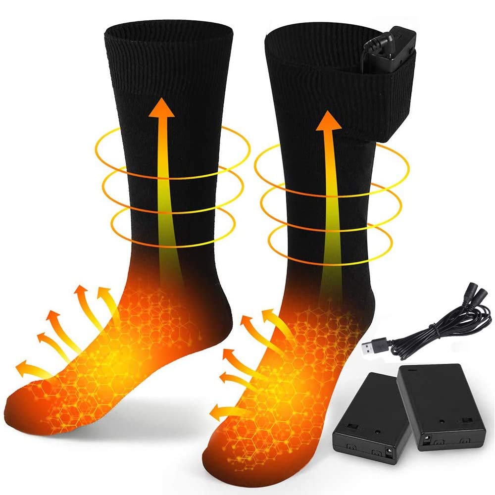 FLYEER USB Rechargeable Electric Heated Socks Battery heated socks for men and women Cold Weather Thermal Socks for Sport Outdoor Camping Hiking Warm Winter Socks