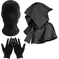 3Pcs Black Full Face Mask Halloween Full Face Cover Hooded Cape Gloves Faceless Mask Full Head Cover Mask for Costume Cosplay
