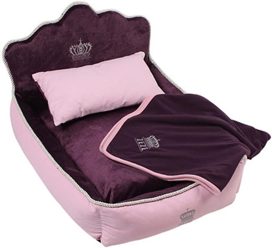 Micat® (Set of 3) Pet Bed, Quilt and Pillow, Comfortable Soft Full Washable Pet Beds ZEZE Dog Kennel Cotton Nest Teddy Princess Bed Cat Litter (Purple, M: 62*51cm)