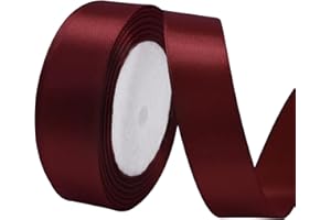 Lrybbon Burgundy Satin Ribbon 1 Inch x 25 Yards Solid Fabric Silk Ribbon for Gift Wrapping Craft Flower Bouquet Hair Bows Mak