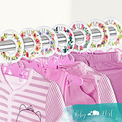 Baby Closet Dividers for Nursery Organization & Decor by Baby Nest Designs - Flower Bouquet Style Dividers Sized from Newborn to 24 Months (7 Pack)