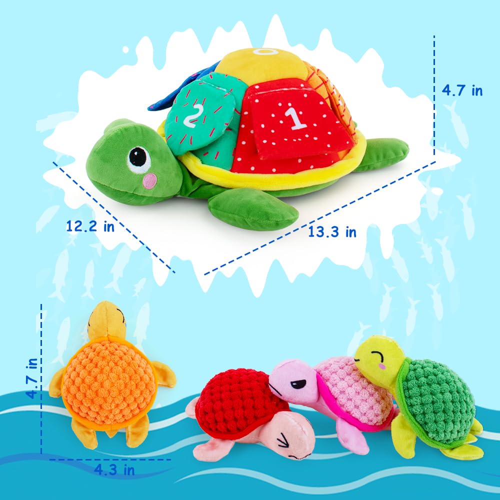 teytoy Sea Turtle Stuffed Animal Set with 5 Babies Inside, Soft and Cuddly Small Stuffed Animals Ideal Gift for Kids, Boys & Girls, Matching Games for Toddlers 1-3 to Learn Shapes, Colors, Numbers